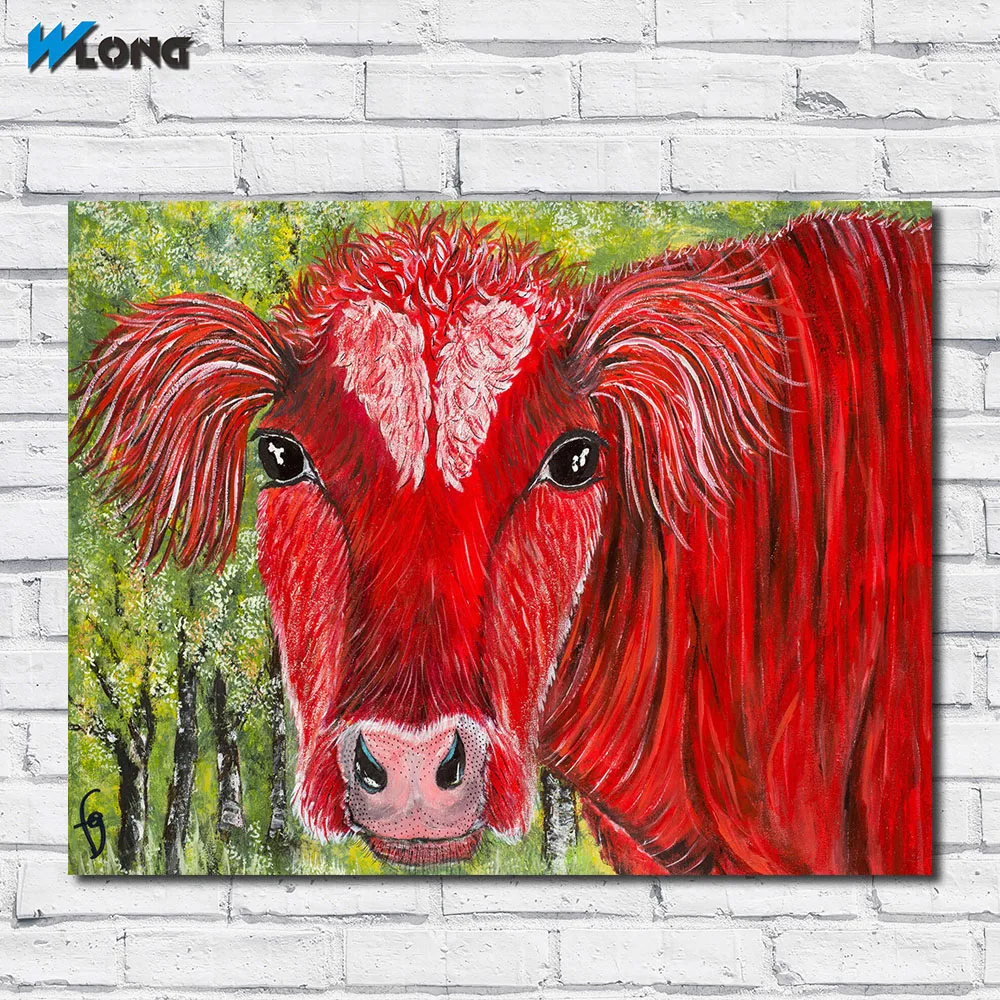 Большая картина маслом животные поп-арт красная корова настенная Картина на