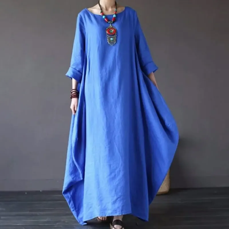 Женское платье Vestidos с длинным рукавом однотонное хлопковое белье свободное