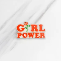 girl power enamel brooches rose button pins for clothes bag badge jewelry gift for friends women