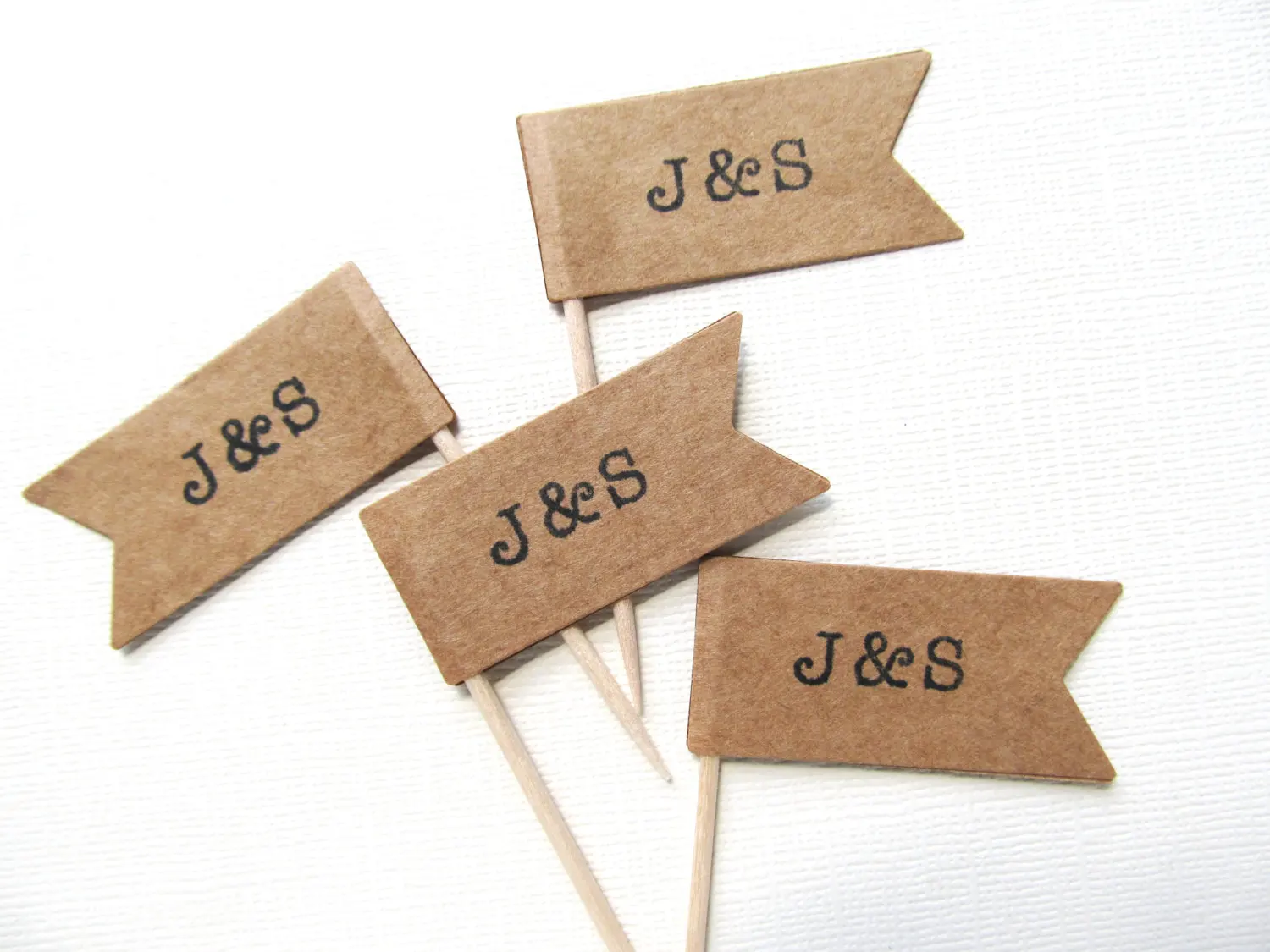 

Personalized Cupcake Toppers Kraft Pennant Flag Wedding Shower Party Decor Double-Sided Nautical - Set of 15