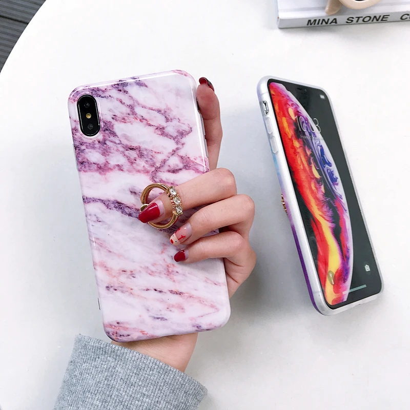 Чехол для iPhone X Xr Xs Max роскошный мрамор с эффектом трещин блестящее кольцо
