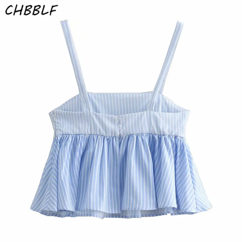 CHBBLF women striped short style camis blouse sleeveless backless pleated tops side zipper female chic shirts BGB9099 | Женская одежда