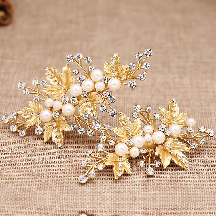 Заколка для волос с жемчугом и золотыми листьями 1 пара|jewelry punk|jewelry testerheaddress pics |