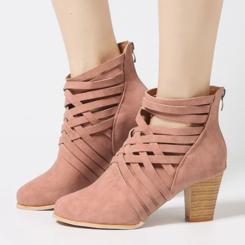 Ankle Boots Ladies Shoes Hollow Women Block Heels Pumps Scarpe Donna Retro Sexy Back Zippier Sapato Feminino | Обувь