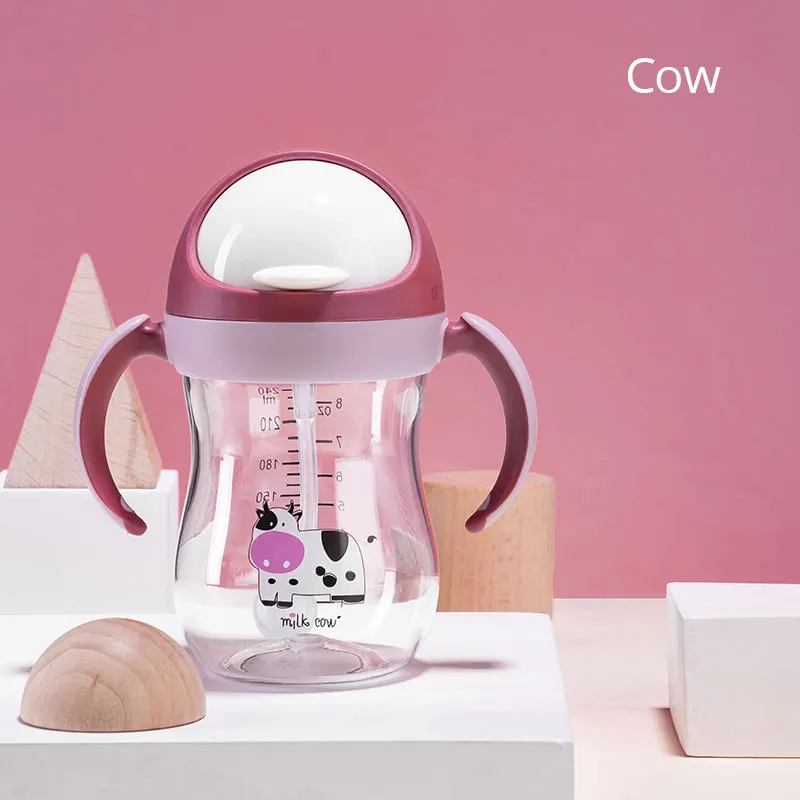 Cow pink Sunveno детская вода для бутылки кружки-непроливайки мягкий носик чашки гравитационный шар v-тип соломы анти-удушение дизайн для ребенка 6-24 м - Цвет: Cow pink