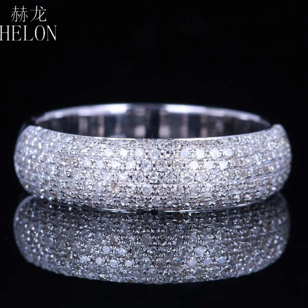 HELON Solid 14K белое золото проложить 0.55ct натуральные бриллианты юбилей Группа Унисекс костюм обручение Свадебные бриллианты кольцо ювелирные изделия