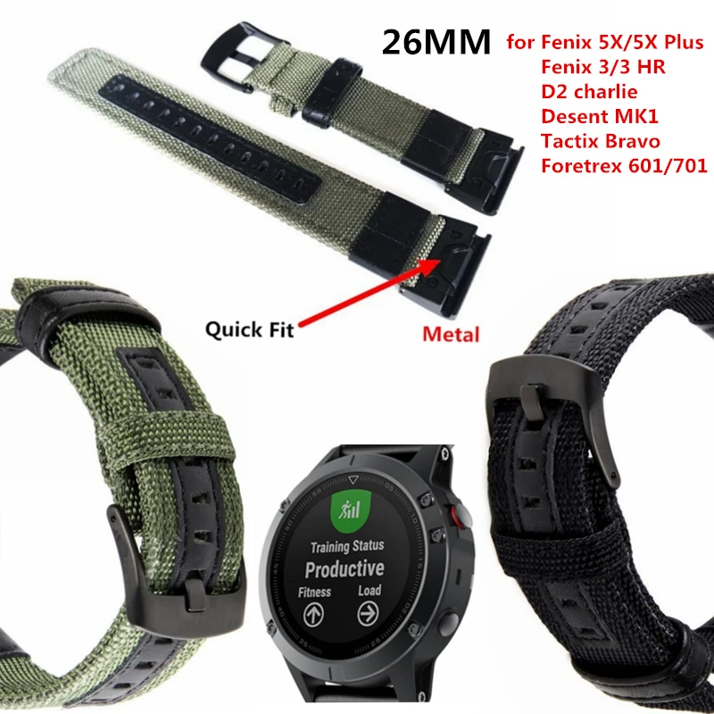 Нейлоновый кожаный браслет для часов Garmin Fenix 3/Fenix 3 HR/Fenix 5X Quick Release 5x Fit Strap 22