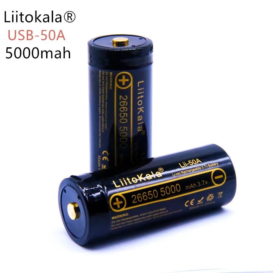 LiitoKala lii 50A 26650 5000 мАч литиевая батарея 3 7 в para flash ligh con светодиодный индикатор luz DC