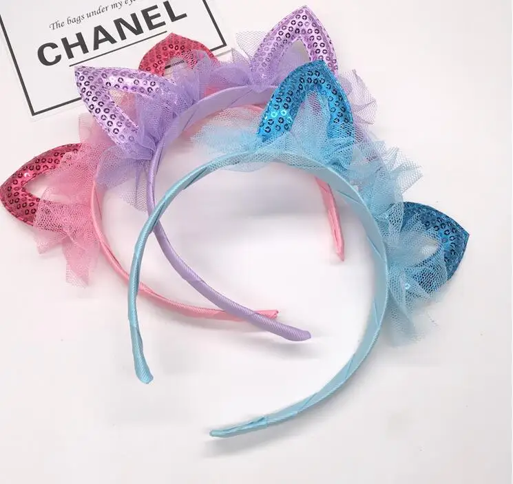 Новый детский кружевной обруч с котом для девочек розовый фиолетовый наголовный