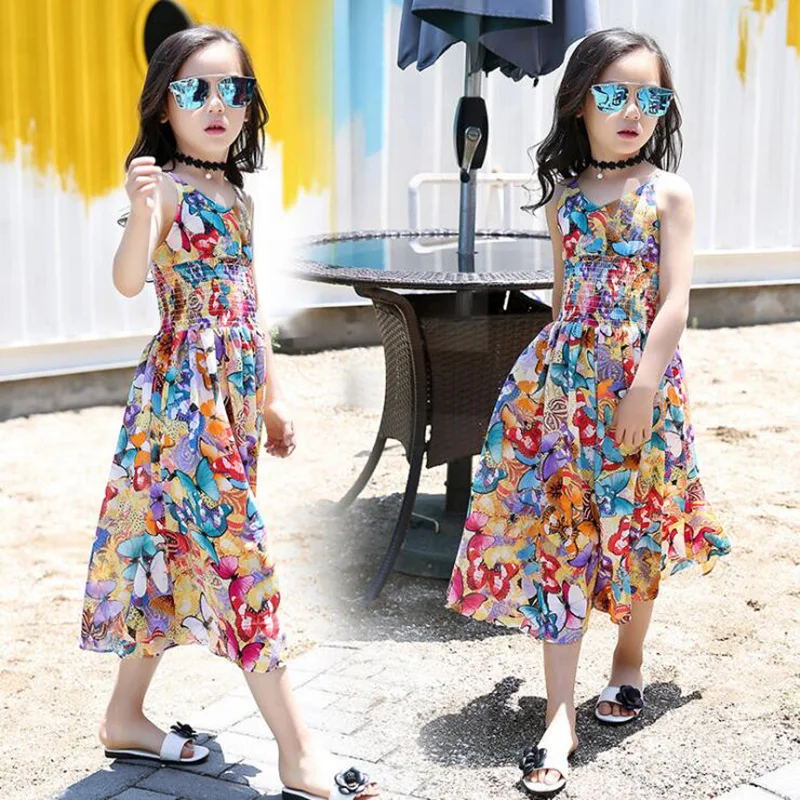New Bohemian Style Children's Dresses Girl Summer Floral Wide Leg Pants Jumpsuit Girls Personality Dress Crianca Vestidos |
