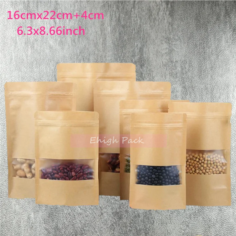 

16*22cm (6.30*8.66inch) 50Pc/lot NEW Kraft Paper Bag Zip Lock Bags For Tea Cookie Pouch Food Packaging Shipping Bags Design Gift
