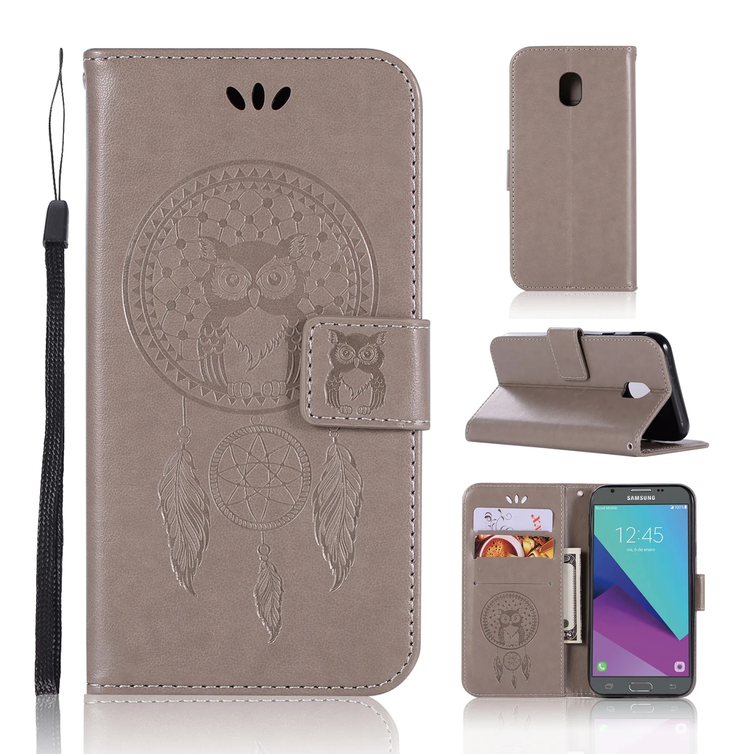 Роскошные сова печатных Wallet Coque для samsung Galaxy J5 2017 J530 ЕС тиснением кожаный бумажник