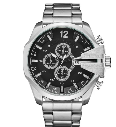 silver black Cagarny Relogio Masculino Топ Бренд роскошные часы мужские золотые часы из нержавеющей стали военные наручные часы большой циферблат часы мужской подарок - Цвет: silver black