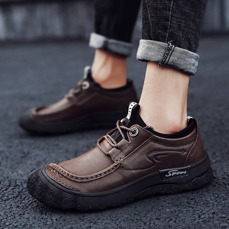 

Quality Men Casual Shoes Genuine Leather Men Flats Soft Outdoor Top Quality Men Shoes Lacing Retro Formal Shoes