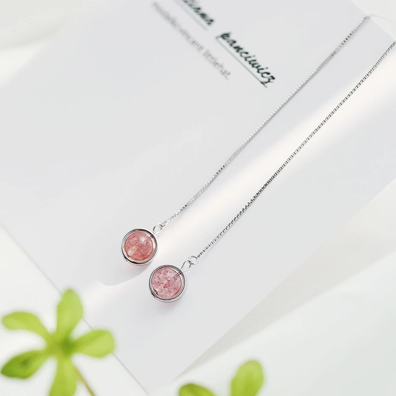 Милые круглые висячие серьги розового цвета с клубничным кристаллом для женщин