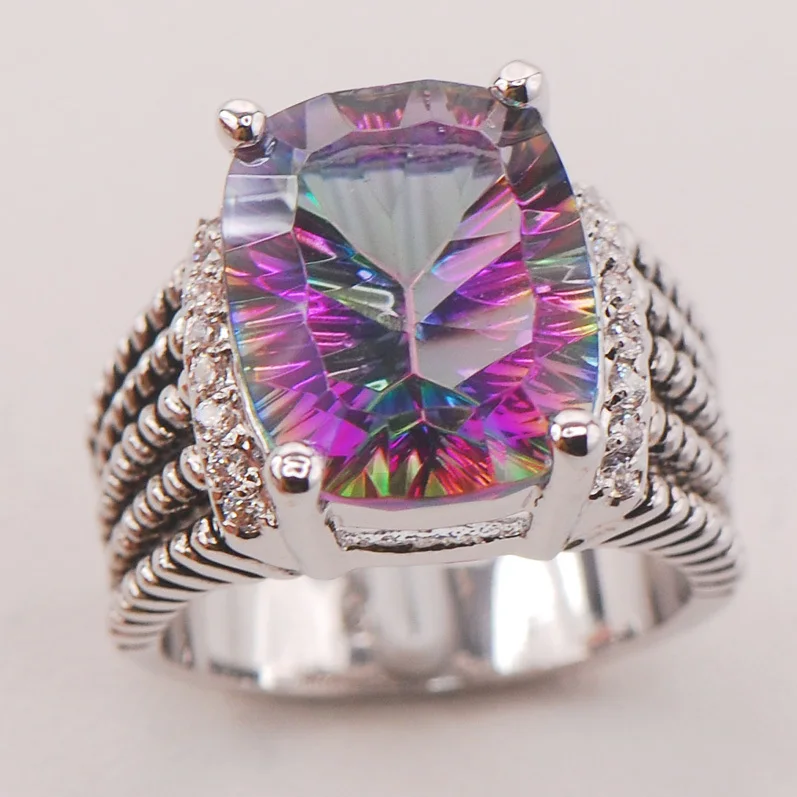 

Rainbow Crystal Zircon Women 925 Sterling Silver Ring F781 Size 6 7 8 9 10