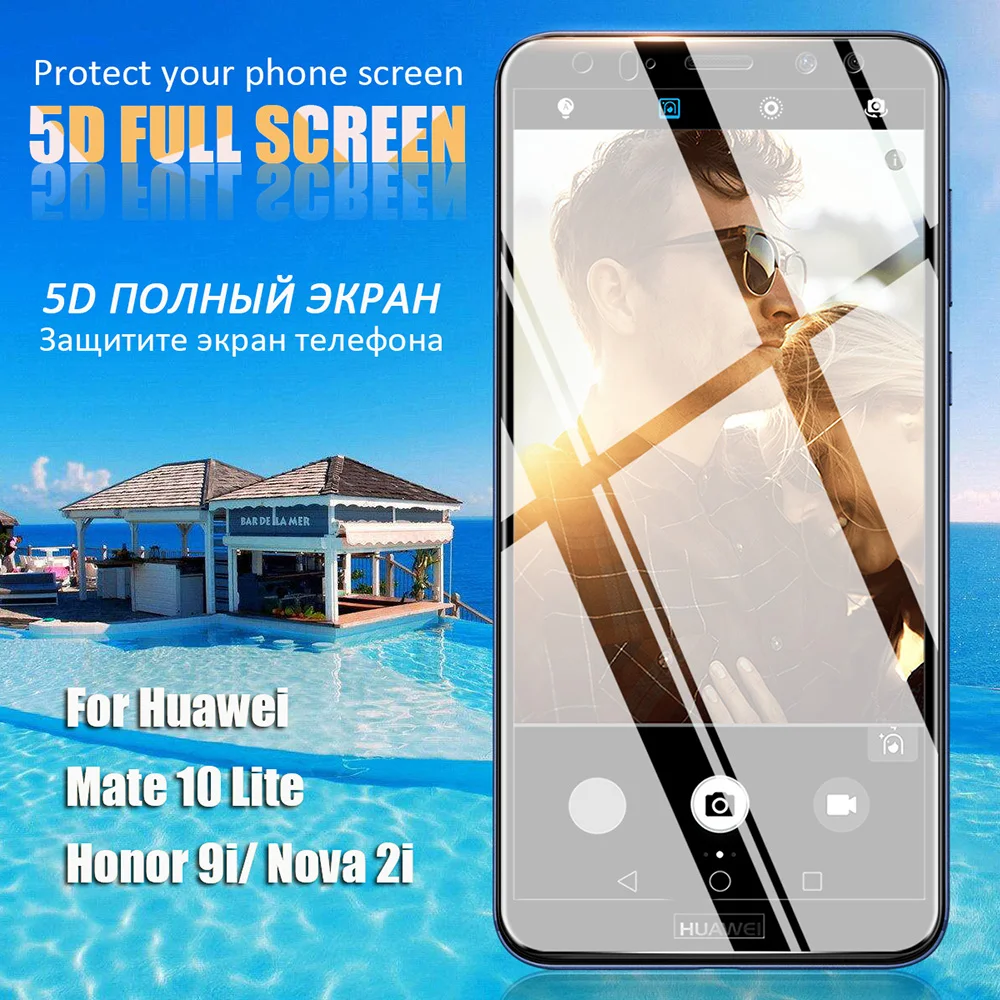 5D закаленное стекло для Huawei Mate 10 Lite с изогнутыми краями полное покрытие P20 Pro/ P10 Plus