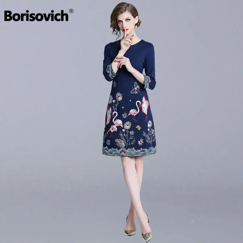 Женское платье с вышивкой Borisovich элегантное трапециевидной формы новое Брендовое