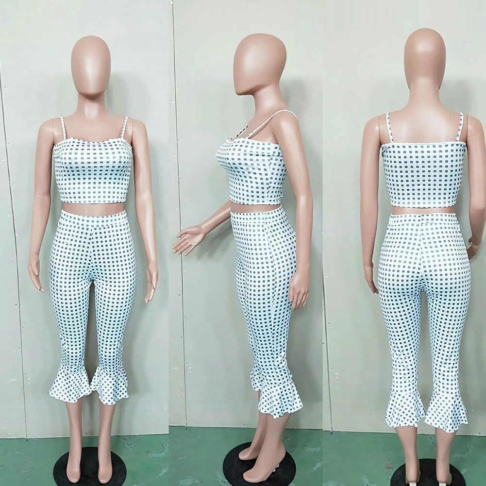 Fabala Camisole летний топ + брюки с принтом укороченные комплект Dotfashion оборками для