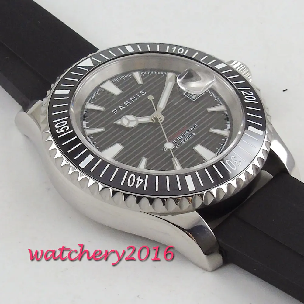 Новое поступление мужские часы PARNIS с черным циферблатом сапфировым стеклом