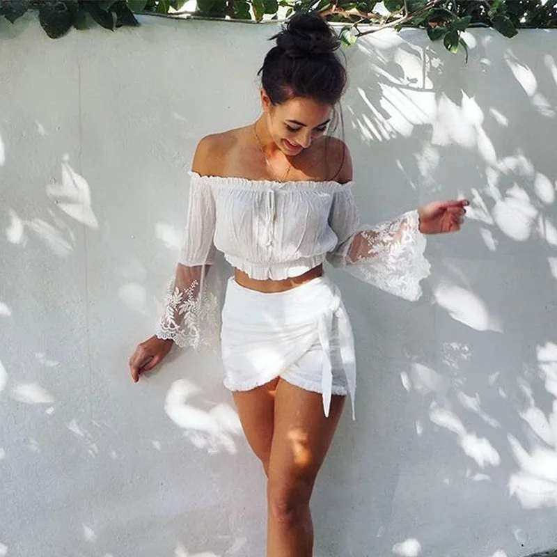 Сексуальный женский укороченный топ короткий с запахом на груди топы одно плечо