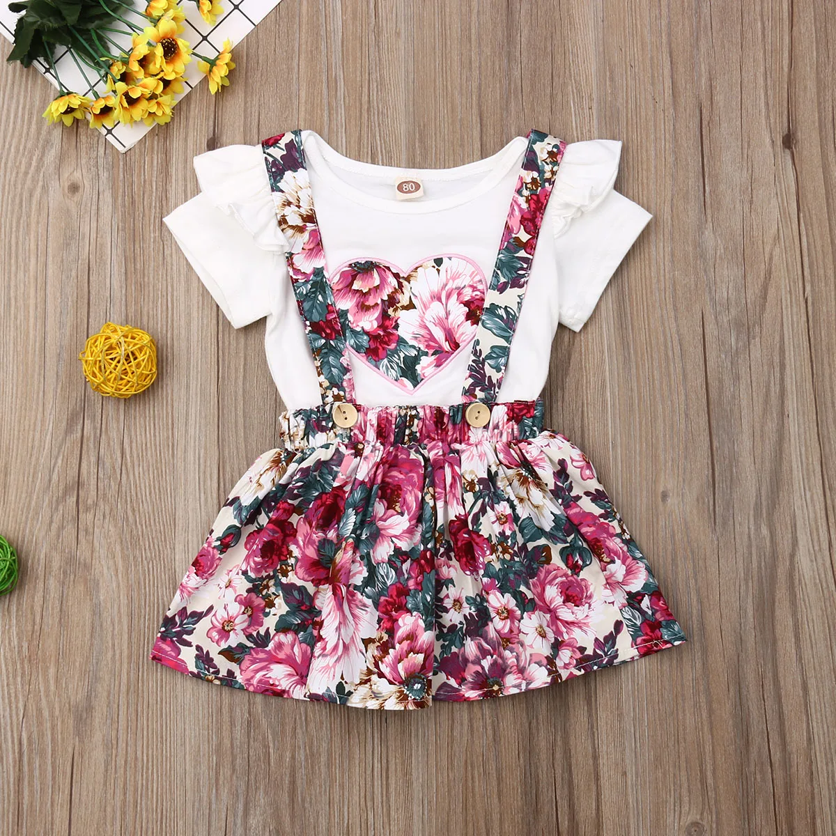Летняя одежда из 2 предметов для маленьких детей девочек футболка с цветочным