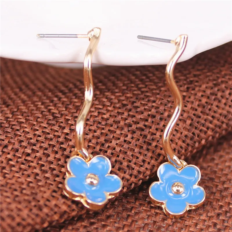 XQ blue purple green red yellow enamel cherry blossoms wave zinc alloy long earrings for women accessories 2019 hot new | Украшения и