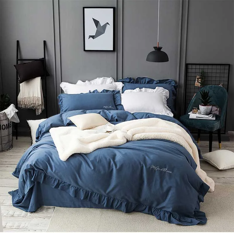 Зимний уплотненный однотонный пододеяльник набор одеяла простыня наволочка 4 шт