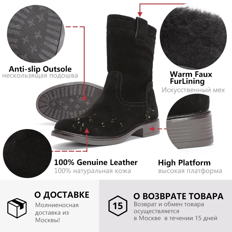 GOGC/зимние сапоги из 100% натуральной кожи Женская замшевая Водонепроницаемая