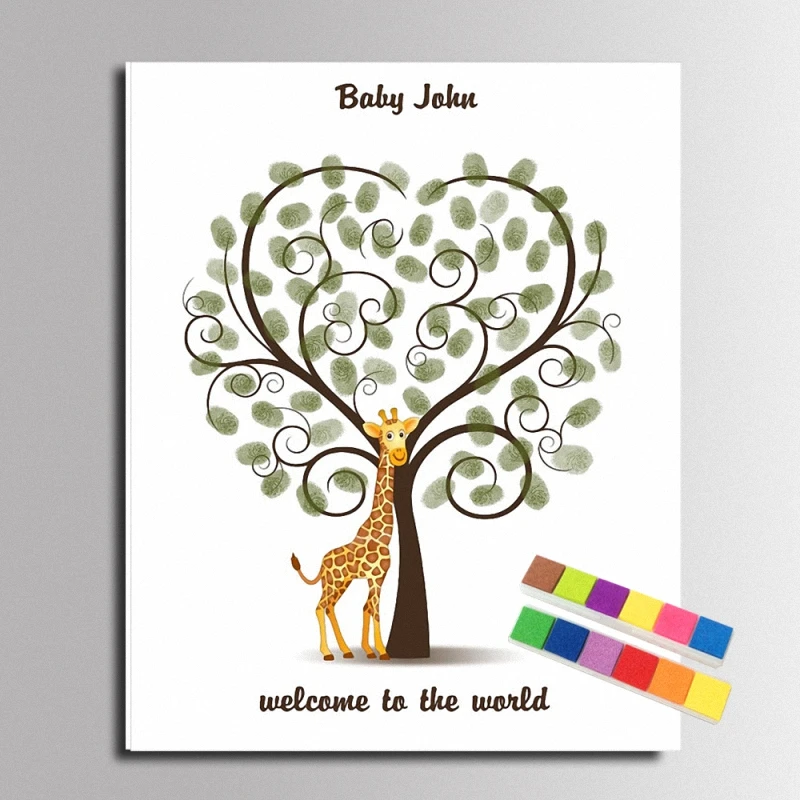 DIY отпечаток пальца Подпись холст картина жираф любовь Сердце Дерево Гостевая