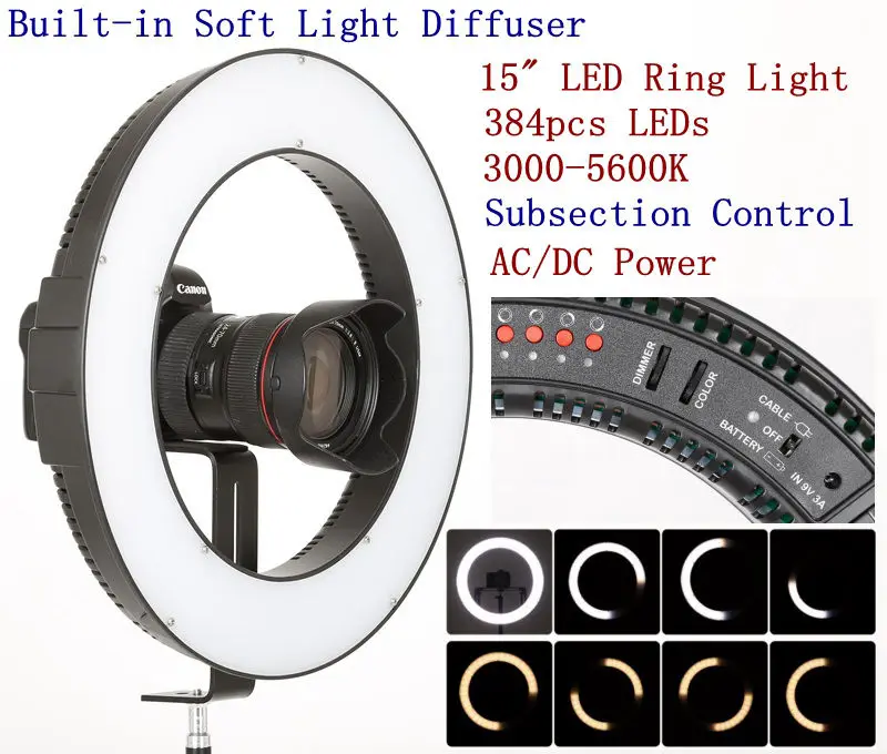 Falcon Eyes DVR-384DVC 23 Вт 384 кольцевая Светодиодная панель Освещение 3000-5600 к фото-и