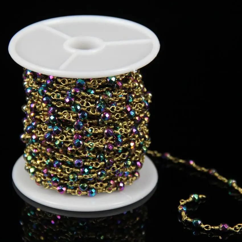 Faceted Round Iron Pyrite Beads Chains 4mm Rainbow Titanium Plated Wire Wrapped Golden Links Bracelets | Украшения и аксессуары