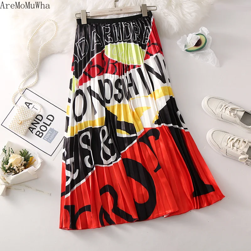 Женская плиссированная юбка с высокой талией и принтом летняя | одежда