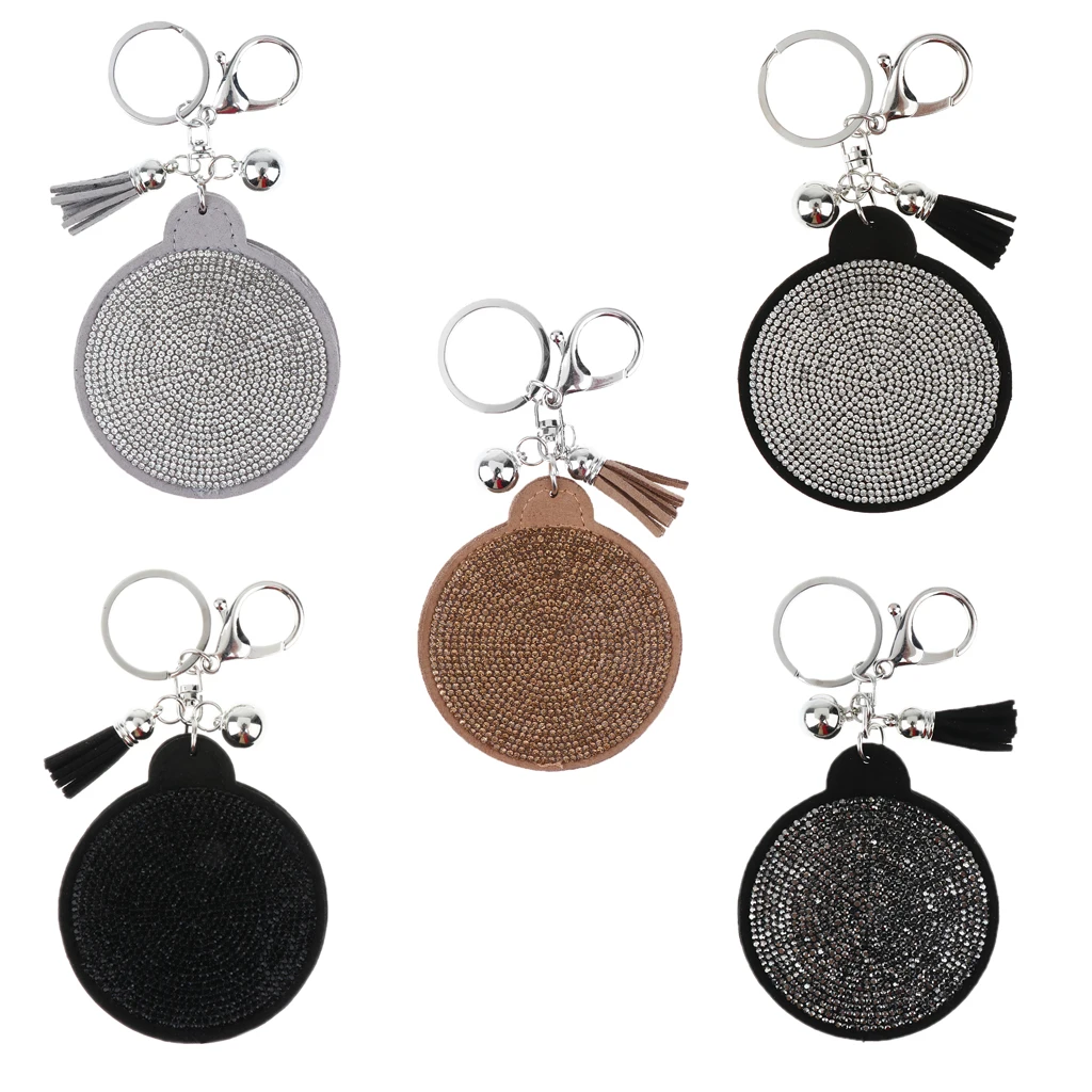 Woman Charm Key Chain Shape Round Crystal Keychain Tassel Mirror Grey | Украшения и аксессуары