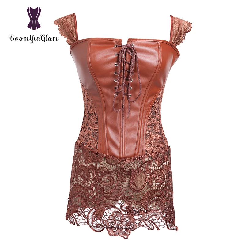 Женское платье корсет большого размера 6XL готическое кожаное с застежкой молнией