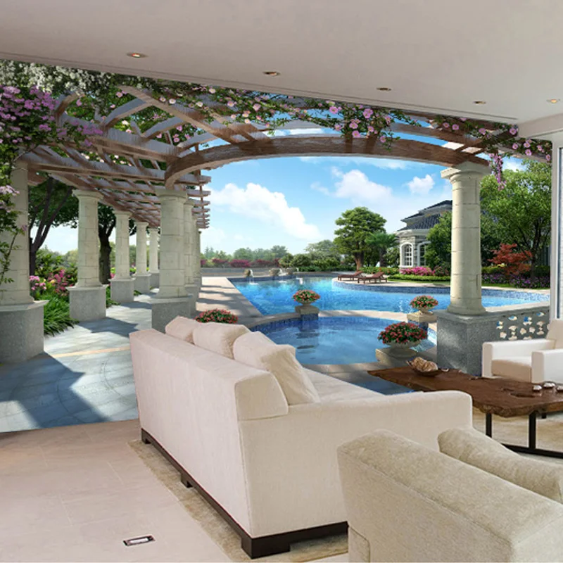 Индивидуальные Любой Размер 3D голубое небо белые облака Бассейны стены Бумага