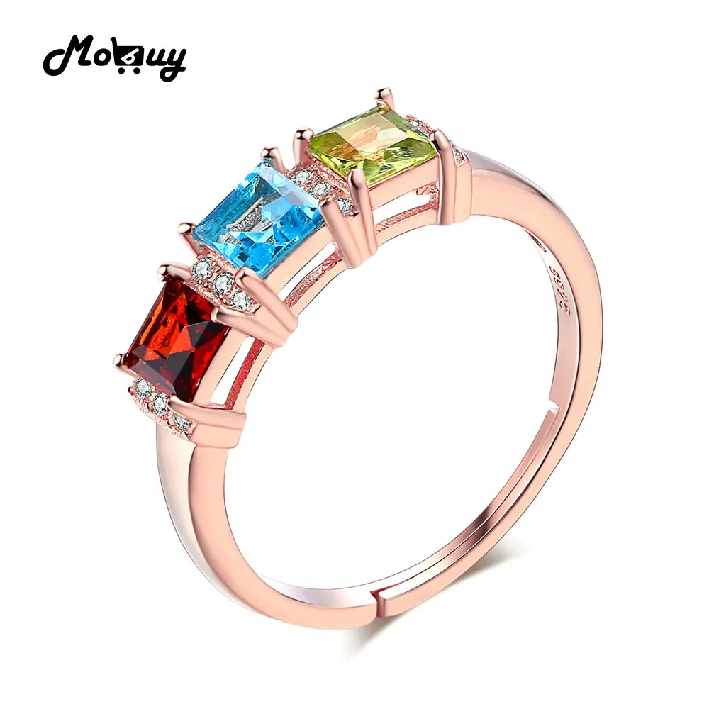 

MoBuy MBRI010 3 натуральный драгоценный камень топаз + гранат + кольца из перидота изменяемый Размер 925 пробы-серебро-ювелирные изделия розовое золото для женщин