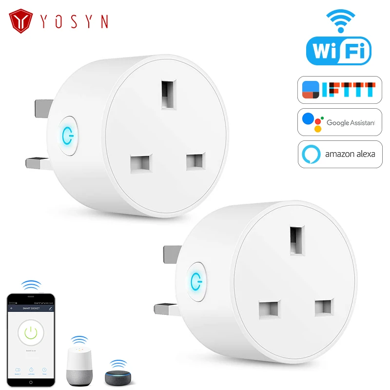 YOSYN 10A UK умная настенная розетка работает с Amazon Alexa Google Home и iftt Wifi мини пульт
