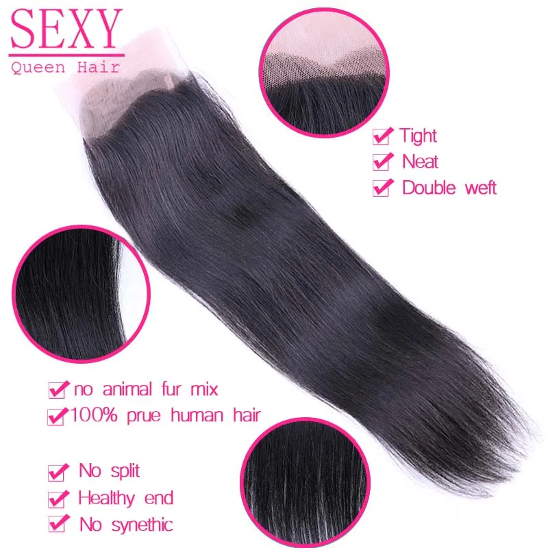 7А Перуанский Девы Волос Прямо С Закрытием 4 Связки 5 Шт. Человеческие Волосы