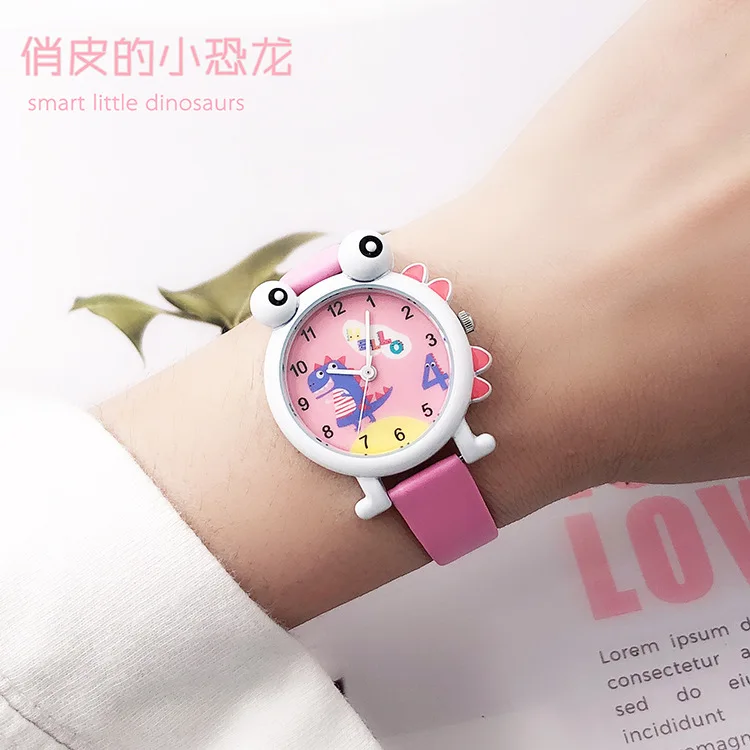 2019 children's cute little dinosaur shape student watch soft leather breathable boys and girls quartz electronic | Наручные часы