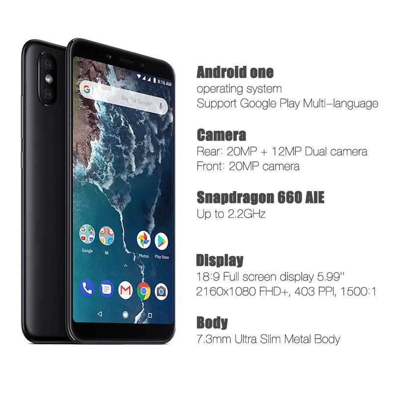Глобальная версия Xiaomi Mi A2 Восьмиядерный процессор Snapdragon 660 4 ГБ 64 5 99 дюйма 18:9
