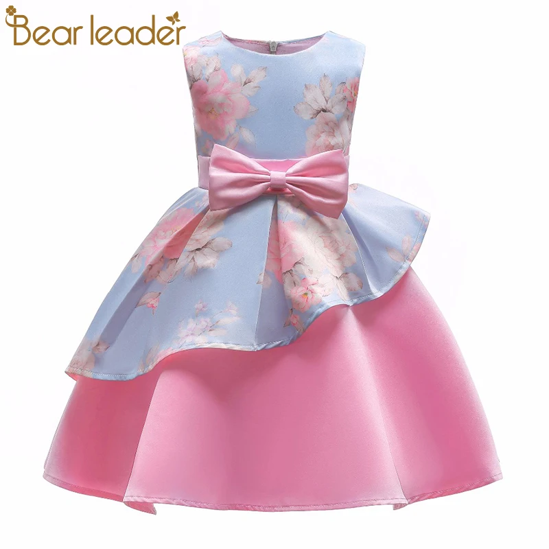 Bear Leader Girls Dresses 2020 New Pearl Flower Party Sleeveless Dress Strap Stripe Princess Bow For 3-8 Years | Детская одежда и