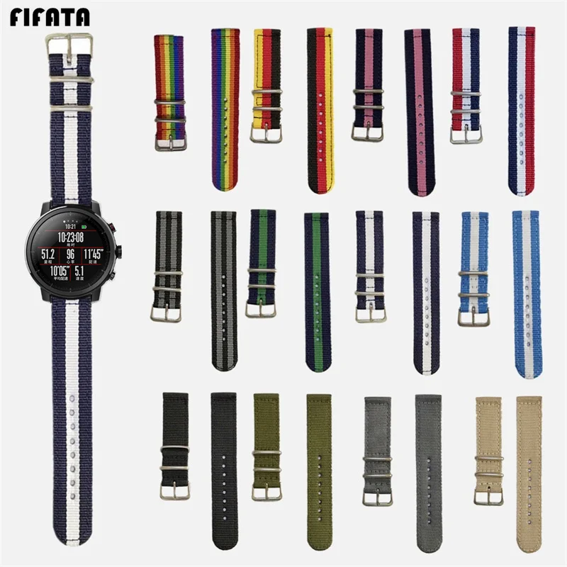 FIFATA Smart Watch Band Nylon Canvas Strap For Garmin Vivoactive3 Watchband Amazfit Bip Samsung Huawei 18/20/22/24mm |