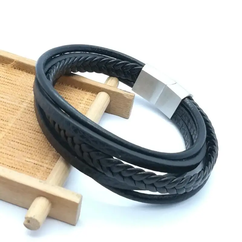 Многослойный Плетеный браслет ручной работы из натуральной кожи | Украшения и