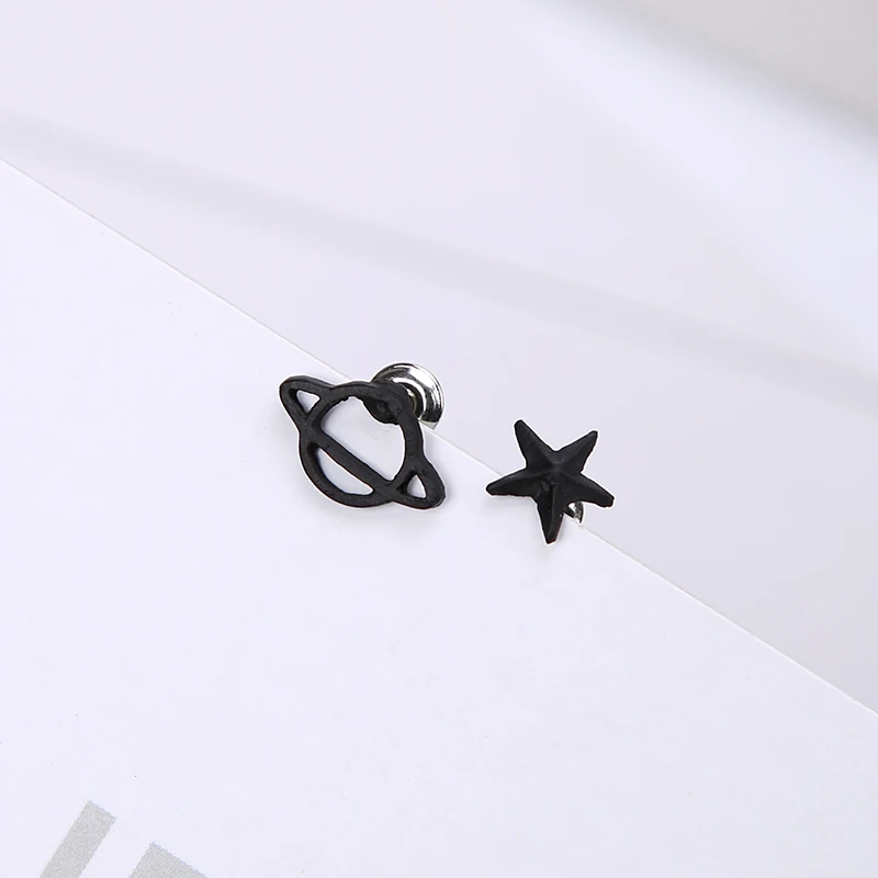 

Black Planet & Star Asymmetrical Small Stud Earrings for Women