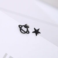 black planet star asymmetrical small stud earrings for women