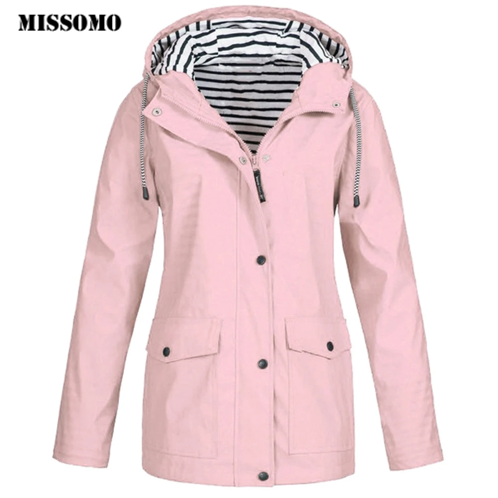 Коричневый MISSOMO 5XL, женские зимние куртки, пальто, теплые, одноцветные, дождевик, для улицы, плюс, водонепроницаемый, с капюшоном, плащ, ветрозащитный - Цвет: Коричневый