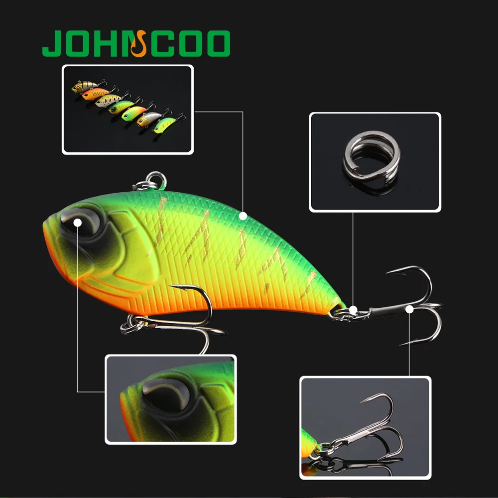 JOHNCOO New Hard Bait 1pc 50mm 9g VIB Fishing Lure with 2 Treble Hooks Artificiais Carp Crankbait Wobblers | Спорт и развлечения