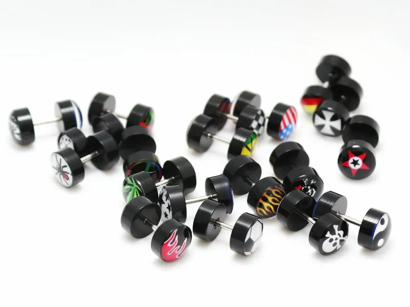 1 пара 8 мм шикарный череп крест лист звезда флаг огонь монета ювелирное изделие