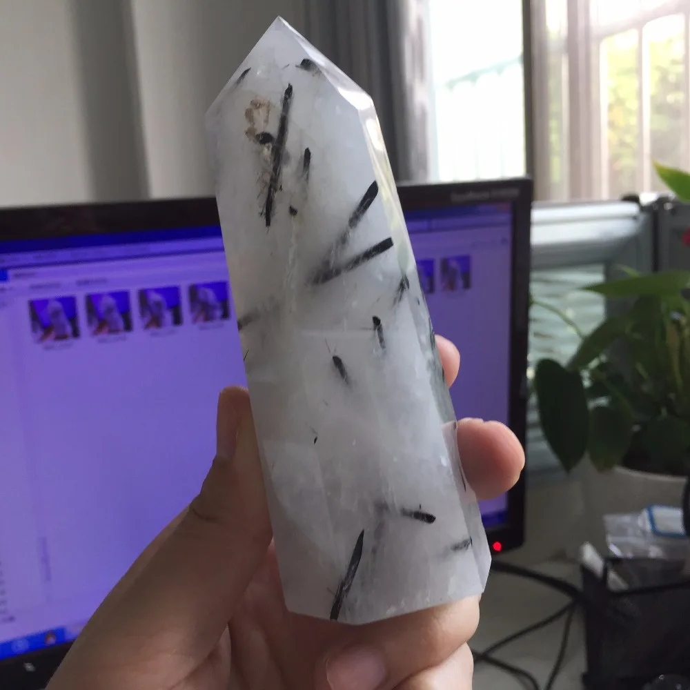 234g Natural Transparent Black Tourmaline Quartz Crystal Wand Home Decoration Accessories Healing Stone for Birthday gift | Дом и сад